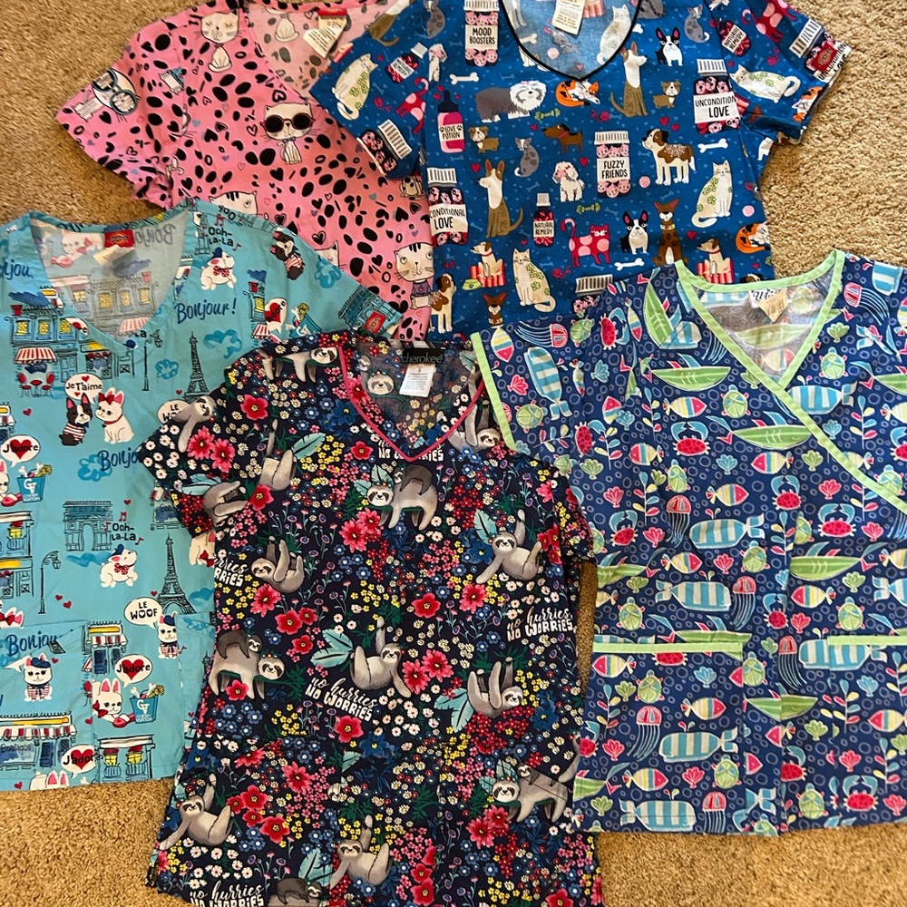 Size small animal scrub tops